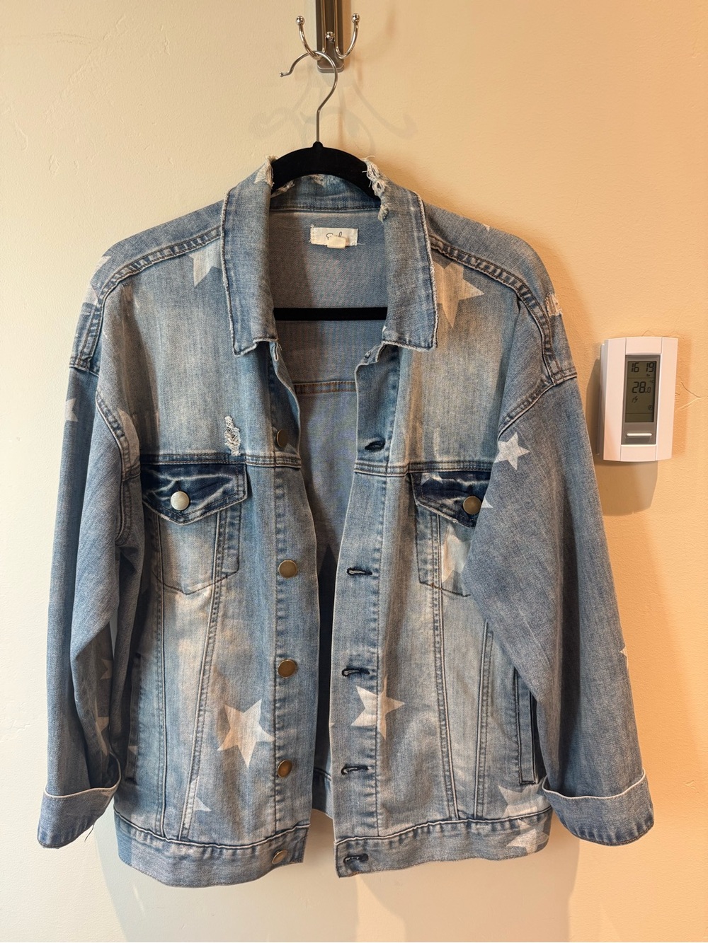 easel Light Blue Star Print Denim Jacket
